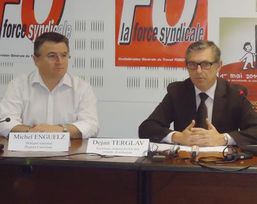 Michel Enguelz, délégué national Hypers Carrefour, et Dejan Terglav, secrétaire fédéral de FO Commerce